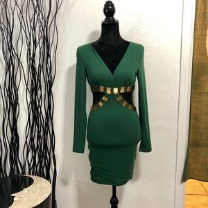 BLQ.MKT Green & Gold Beaded Cut Out Dress Size S